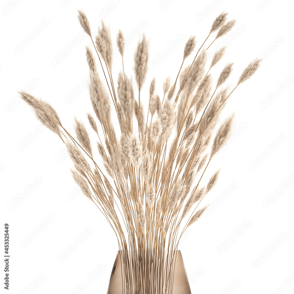 Fototapeta premium decorative bouquet of dried flowers in a vase with white reeds on a white background