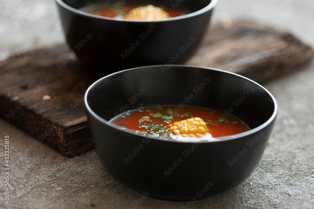 American-style corn and tomato soup