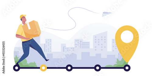 Delivery Man holding big Package. delivery tracking concept.