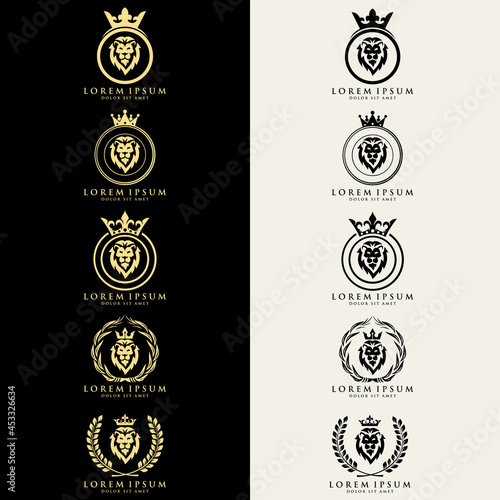 Lion with crown. lion head logo template vector. suitable for company logo, print, digital, icon, apps, and other marketing material purpose. lion head logo set