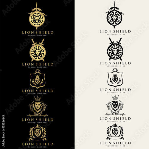 Lion with crown. lion head logo template vector. suitable for company logo, print, digital, icon, apps, and other marketing material purpose. lion head logo set