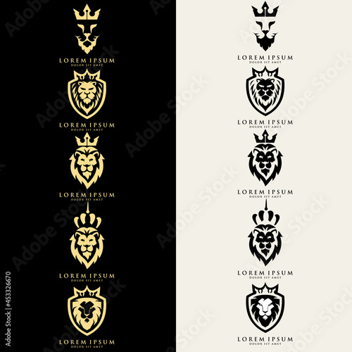 Lion with crown. lion head logo template vector. suitable for company logo, print, digital, icon, apps, and other marketing material purpose. lion head logo set