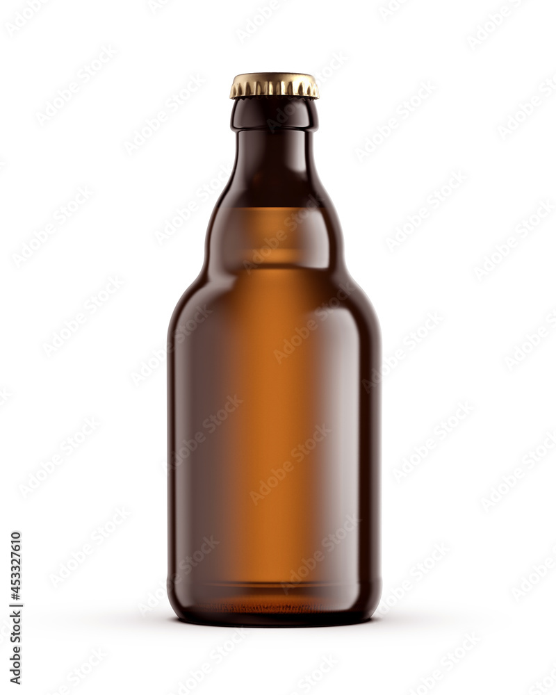 33cl fresh Steinie beer bottle on white background, suitable for presentation, mockup, packshot. 3d rendering.