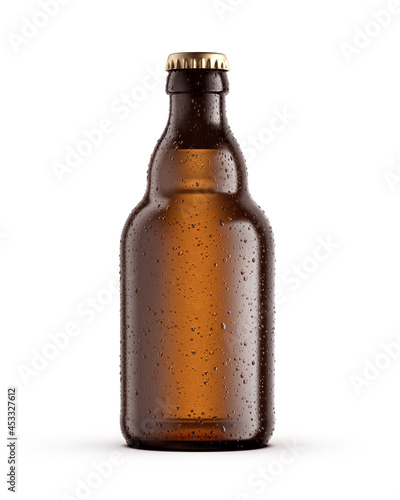 Quadro em tela 33cl fresh Steinie beer bottle with water drops on white background, suitable for presentation, mockup, packshot