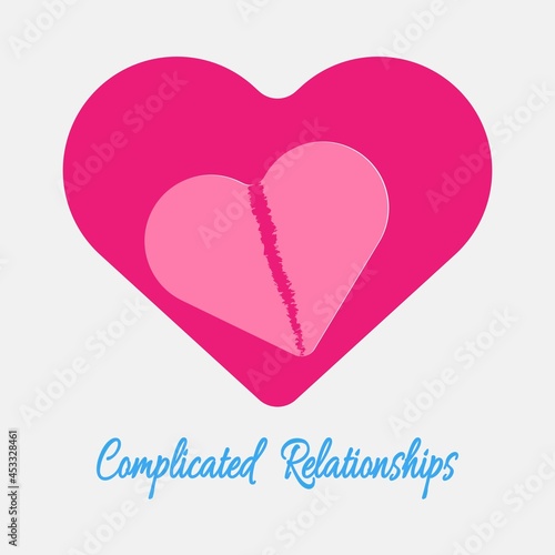 Heart and broken heart. Complicated relationship icon symbol.