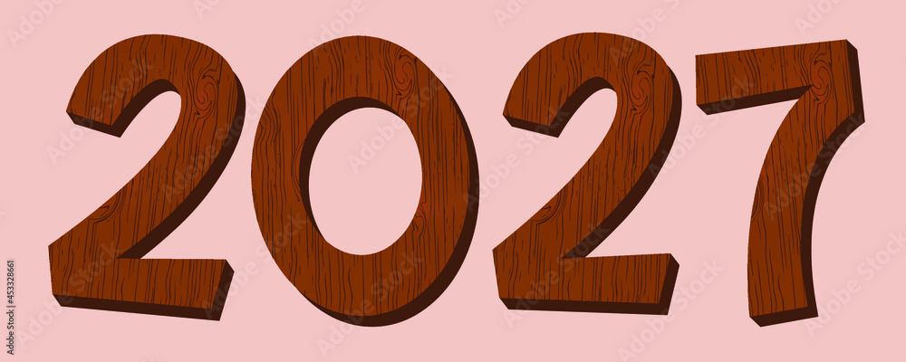 Wooden numbers.Wooden texture. Vector work. Merry Christmas and Happy New Year 2027 decorations. Wooden numbers.Wooden texture. Vector work. Merry Christmas and Happy New Year 2027 decorations.