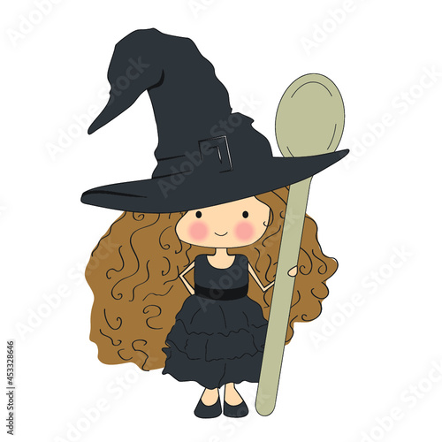 Halloween theme, little witch, vector artwork