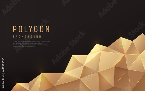 Abstract gradient 3D golden geometric polygonal luxury pattern on black background with copy space. You can use for cover, poster, banner web, flyer, Landing page, Print ad. Vector illustration