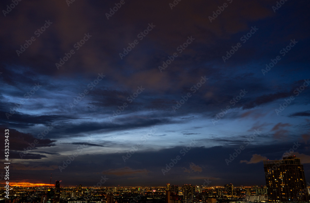Evening sky and clouds during sunset in Bangkok, Thailand