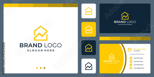 House building logo design template with financial investment analytics design graphic vector illustration. Symbol, icon, creative.