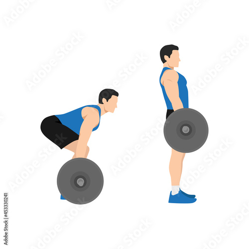 Man doing Barbell deadlifts exercise. Flat vector illustration isolated on white background