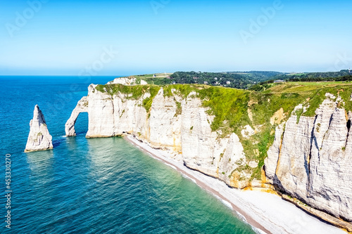 Etretat, cliffs, and beach in Normandy, France