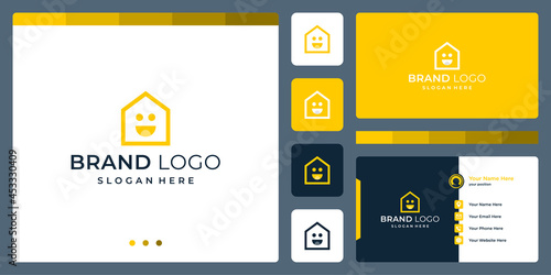 House building logo design template with smile symbol design graphic vector illustration. Symbol, icon, creative.