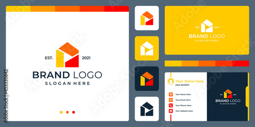 House building logo design template with play video symbol design graphic vector illustration. Symbol, icon, creative.