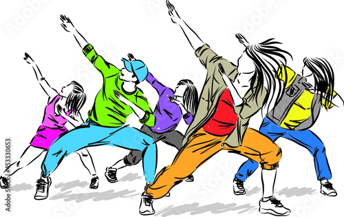 group dancers modern hip hop stylish man and women vector illustration