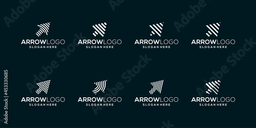 collection of logos of arrows, pointers, cursors with abstract geometric lines.
