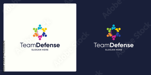 Social Network Team logo design template with shield and colorful style design graphic vector illustration. Symbol, icon, creative.