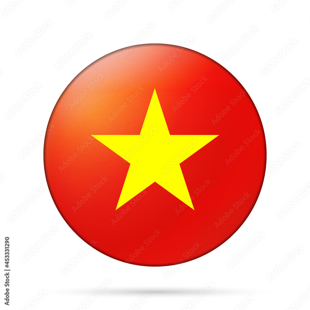 Glass light ball with flag of Vietnam. Round sphere, template icon. Vietnamese national symbol. Glossy realistic ball, 3D abstract vector illustration highlighted on a white background. Big bubble Glass light ball with flag of Vietnam. Round sphere, template icon. Vietnamese national symbol. Glossy realistic ball, 3D abstract vector illustration highlighted on a white background. Big bubble
