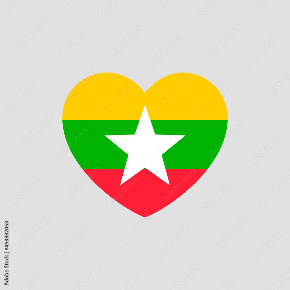 Myanmar flag in heart shape vector love Myanmar Myanmar flag in heart shape vector love Myanmar