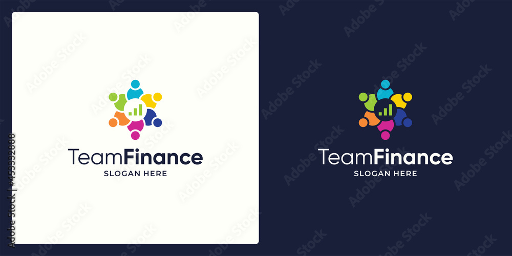 Social Network Team logo design template with financial investment chart and colorful style design graphic vector illustration. Symbol, icon, creative.