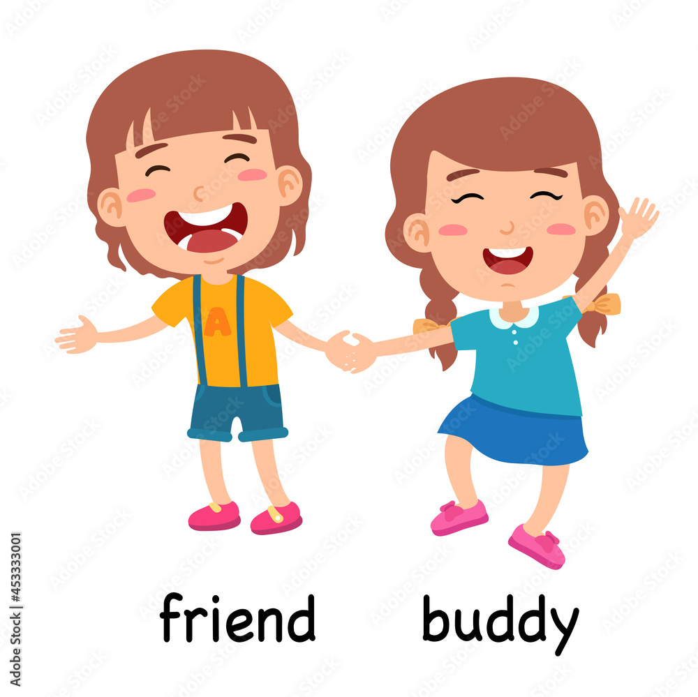 synonyms friend and buddy vector illustration
