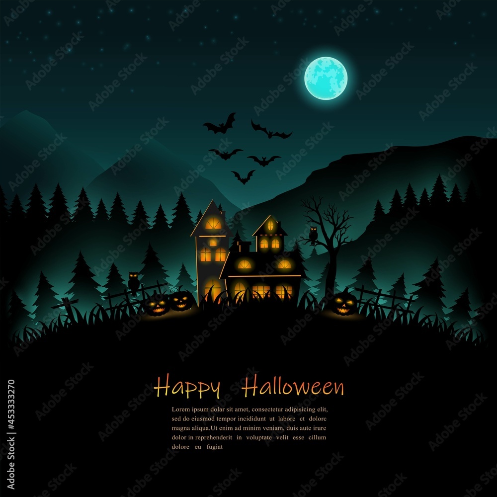 Halloween night on silhouette background for poster,flyer,template or party invitation
