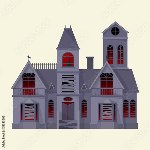 Scary, abandoned house. Hand drawn vector illustration isolated on background.