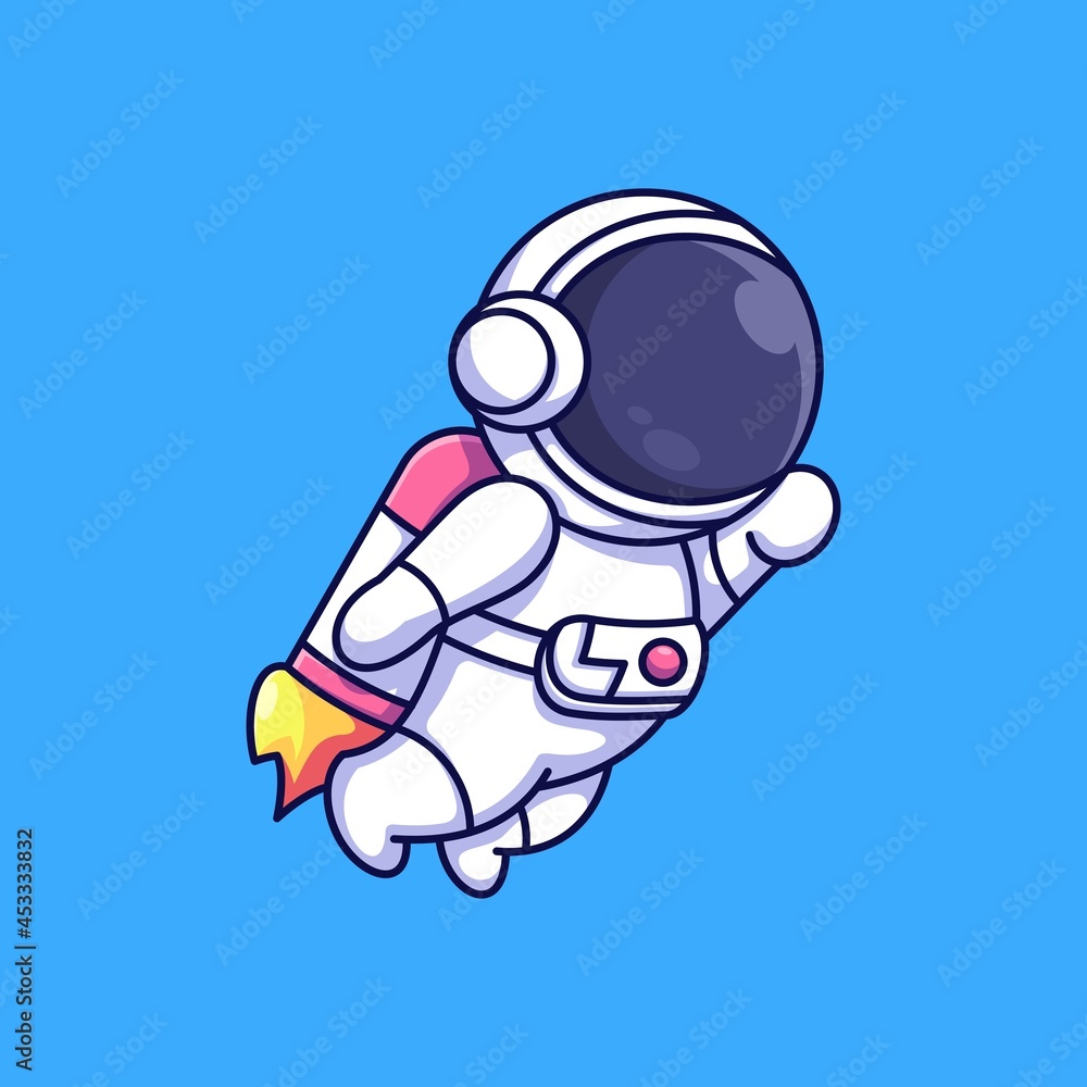Cute astronaut flying with rocket cartoon
