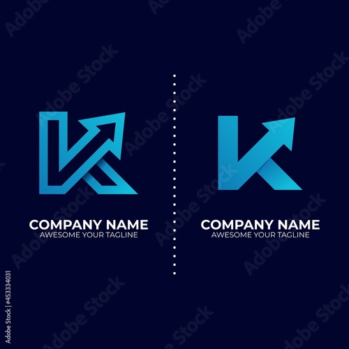 letter k with arrow logo gradient modern