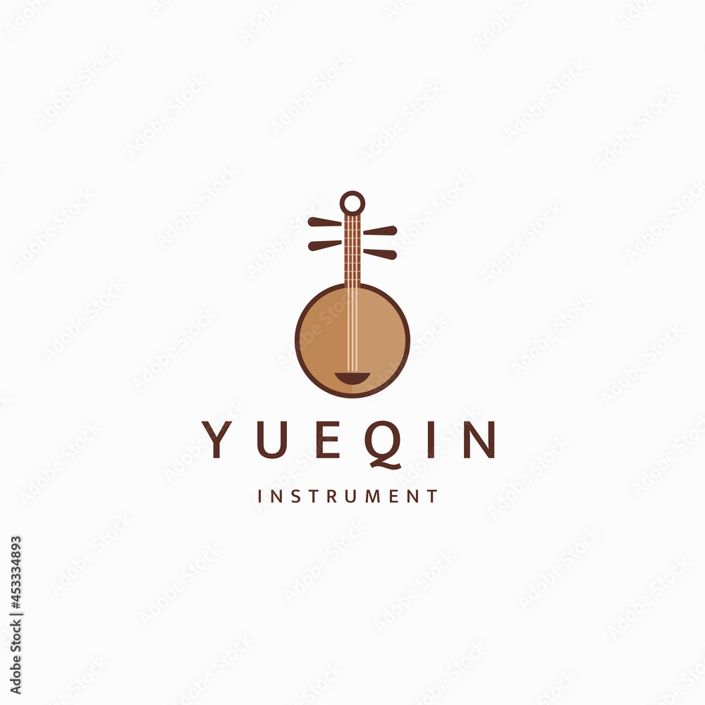 Yueqin chinese traditional musical instruments logo icon design template flat vector