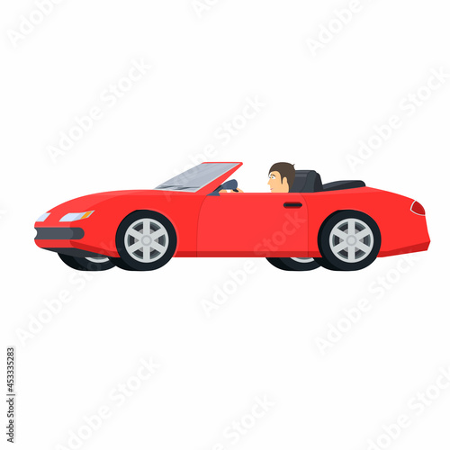 Convertible. The driver eats on the car  vector illustration