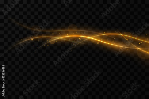 Gold wavy light lines background.Light effect shine.