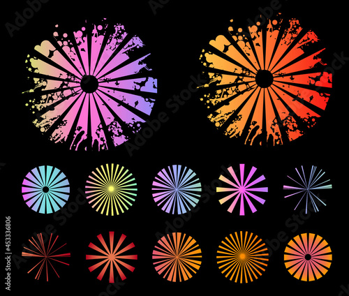 Grunge sunburst colorful vector element set