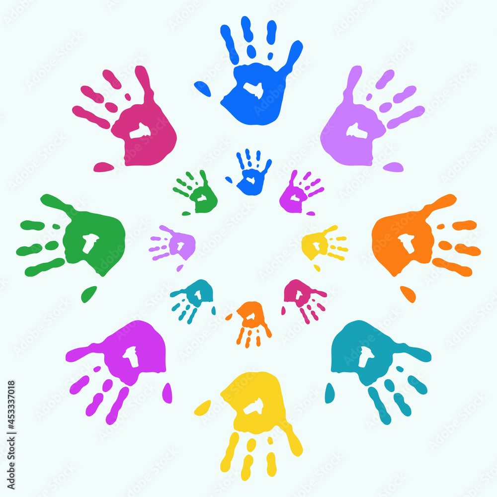 Fototapeta premium Colorful hands in circle position vector illustration