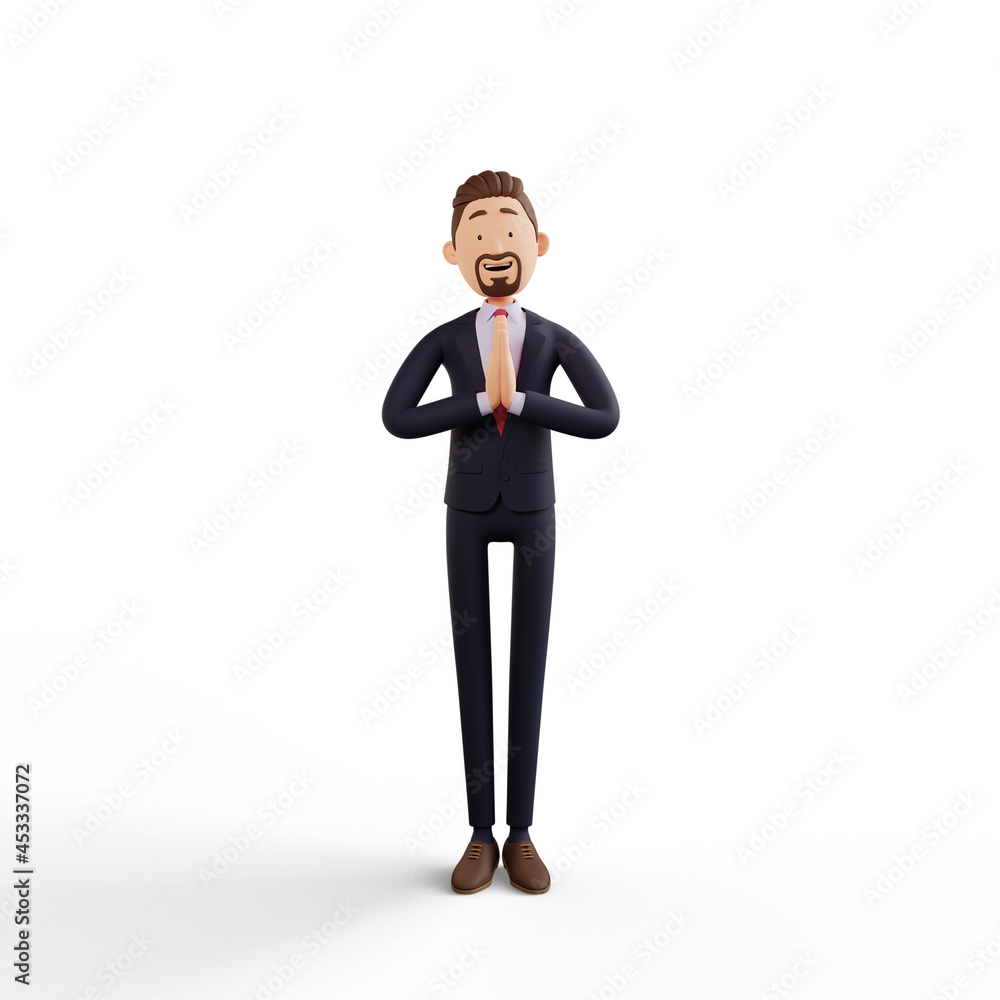 Fototapeta premium 3d business man character render greeting pose in white background