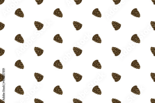 Holiday New Year and Merry Christmas Seamless Pattern Background with pine cone. Vector Illustration © olegganko