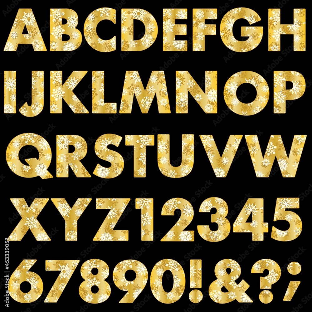 metallic gold snowflake pattern vector alphabet metallic gold snowflake pattern vector alphabet