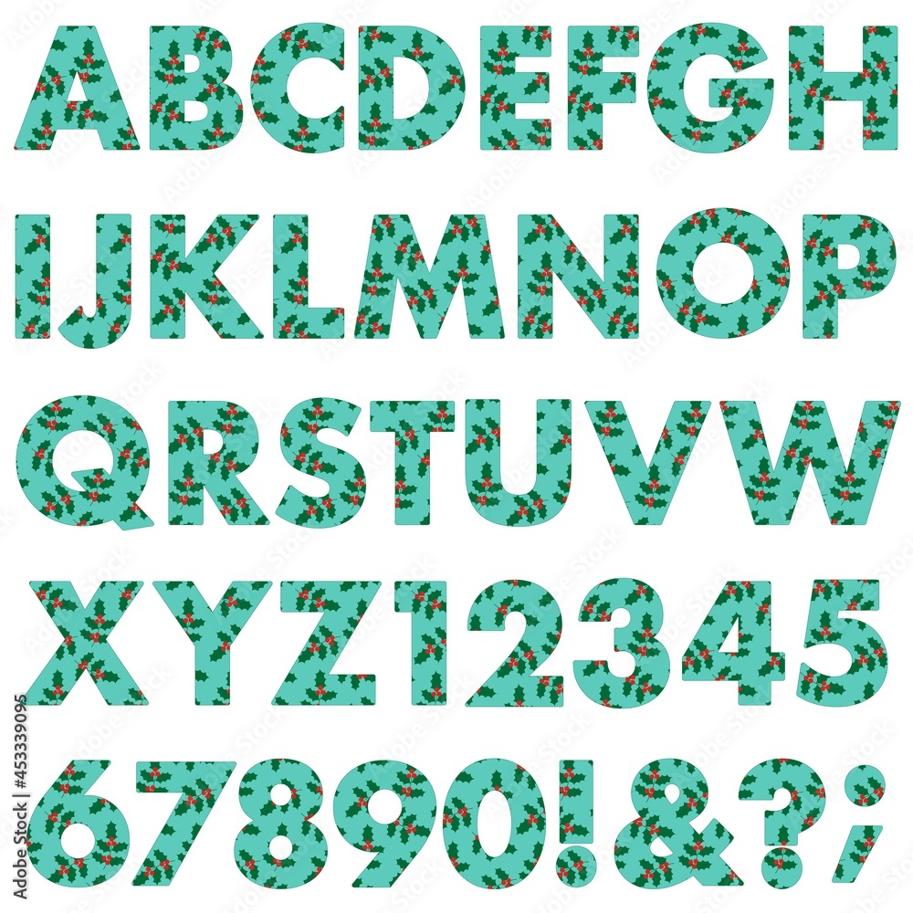 Naklejka premium winter holly pattern vector alphabet