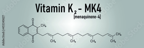 Vitamin K2 or menaquinone molecule. Skeletal formula. Menaquinone-4. MK4. Menachinon	
