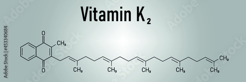 Vitamin K2 or menaquinone molecule. Skeletal formula. Menachinon photo