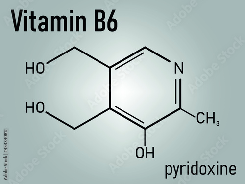 Vitamin B6 (pyridoxine) molecule. Skeletal formula. photo