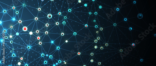 internet digital security technology concept for business background. Lock on circuit board