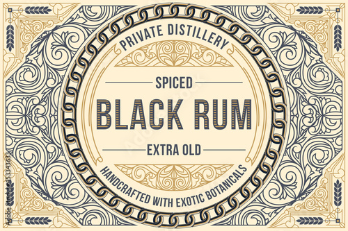Black Rum - ornate vintage decorative label