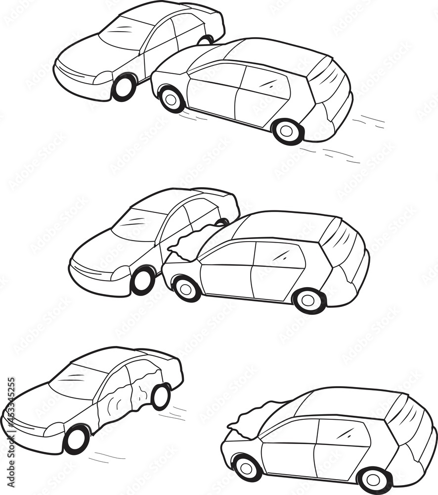 Car accident bird eye View. Car accident vector line art. Stock Vector ...