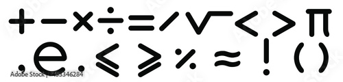 Financial icon set. Math isolated vector symbols. Sum, deduction, exclamation, display elements.