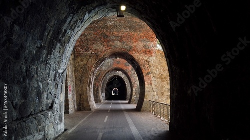 Italy  Spezia  Liguria - The new pedestrian walk   cycle path   bicycle lane   that connects Framura  Bonassola and Levanto passing through the ancient train tunnels