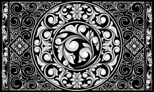 Decorative monochrome ornate retro design card