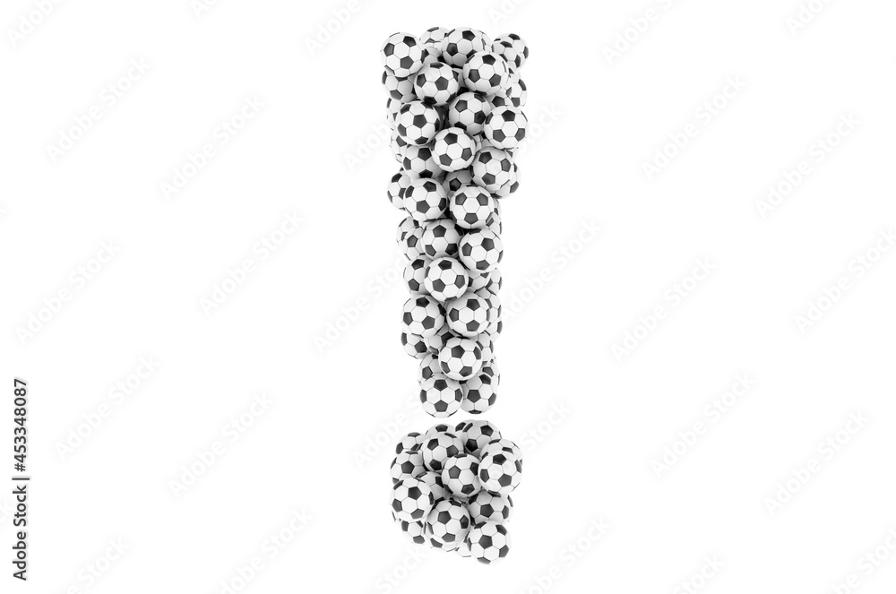 Exclamation mark from soccer balls or football balls, 3D rendering Exclamation mark from soccer balls or football balls, 3D rendering