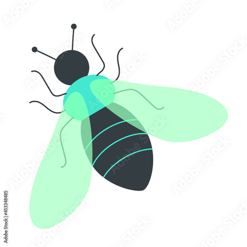 Blue decorative bee. cute print for interior pillows, t-shirts. Vector.