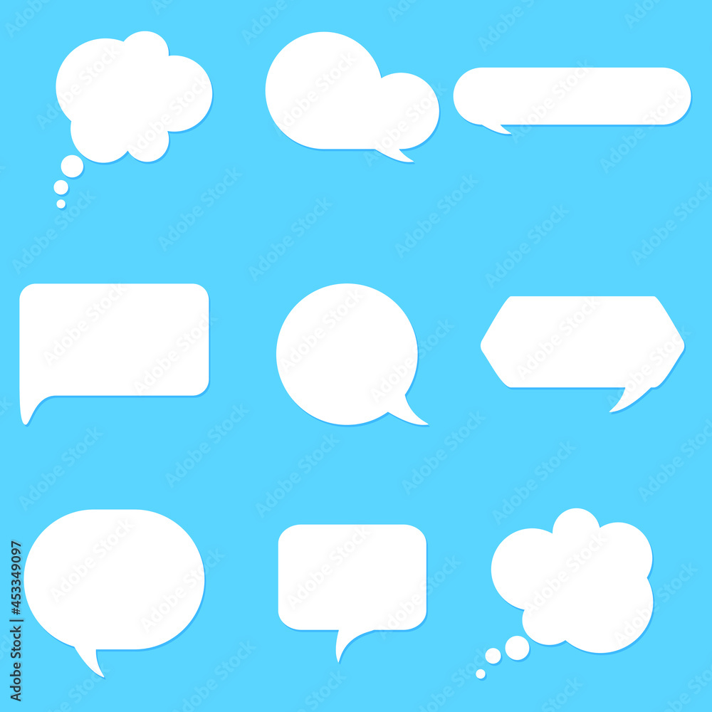 Thought cloud set. Thought bubble. Nine white vector icons on a blue background. Thought cloud set. Thought bubble. Nine white vector icons on a blue background.